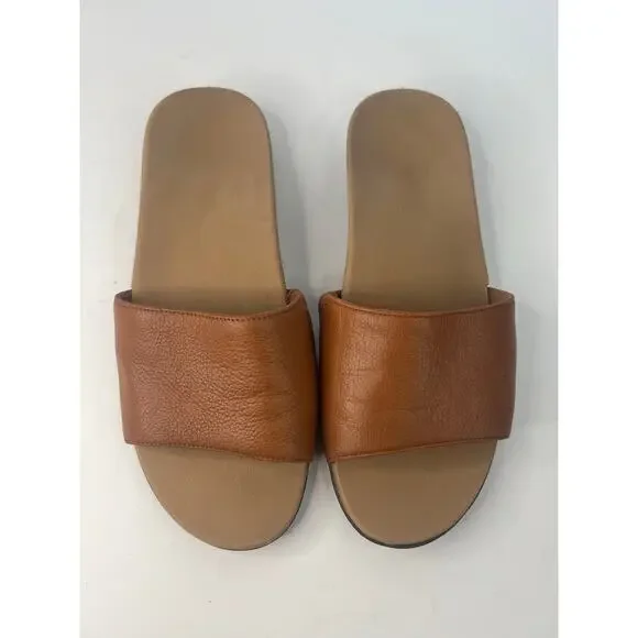 Vionic Val Slides Brown Leather Slip On Open Toe Comfort Flip Flop Sandal Sz‎ 6 - Picture 4 of 12